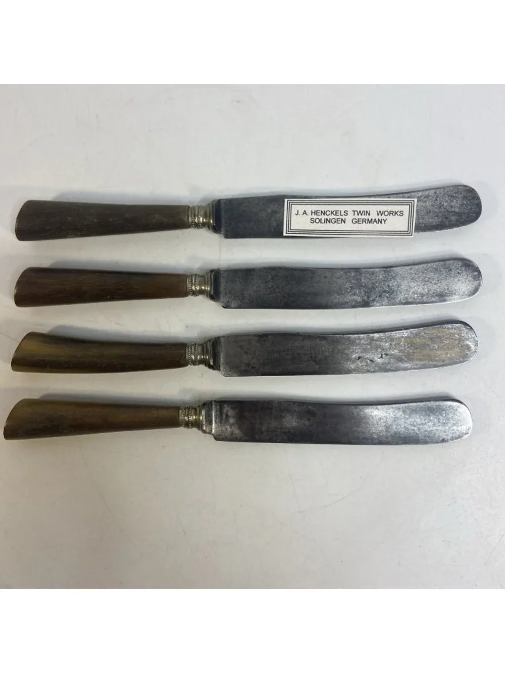 Antique  JA Henckels Solingen Germany Horn Handle Dinner Knives Set Of 4 Carbon